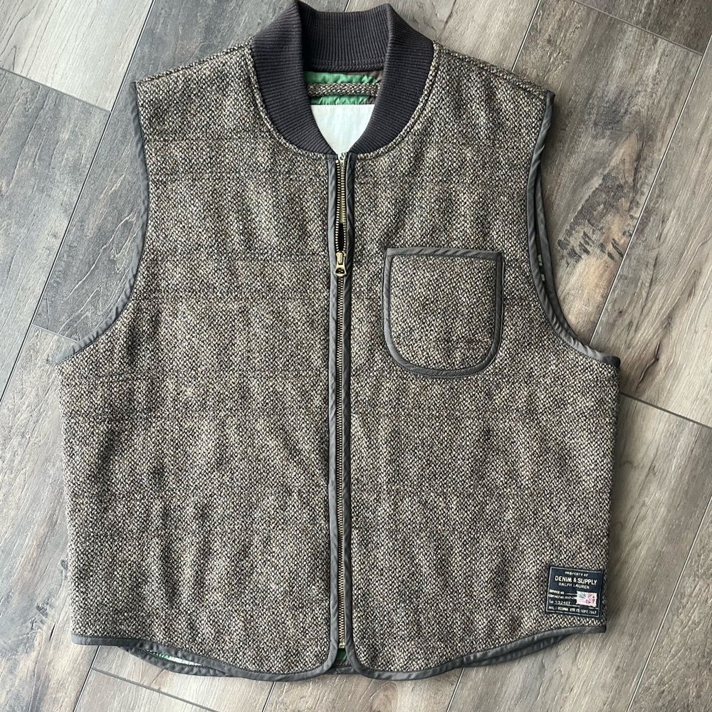 Denim & Supply Ralph Lauren Brown Tweed Zip Vest